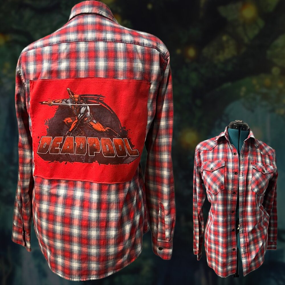 Deadpool Marvel Flannel • Upcycled Wrangler • Men’s Medium